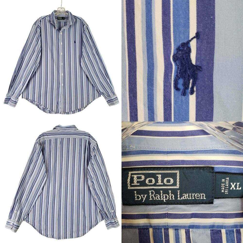 Polo Ralph Lauren Shirt Striped Long Sleeve Button Down Blue Men’s Size XL